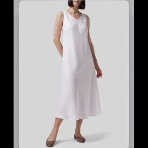 Vivid 100% Linen Maxi Dress White Sleeveless V Neck Lagenlook Shift Size Small